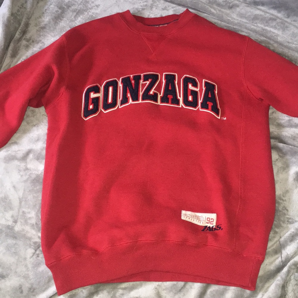 red crew neck sweatshirt